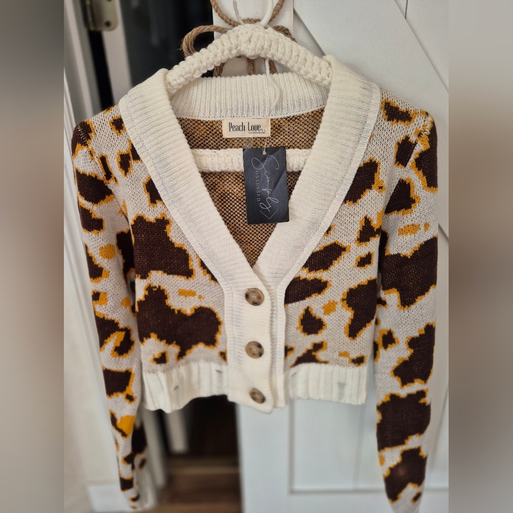 Peach Love- Women's Leopard Print Sweater - Brown and Cream NWT!